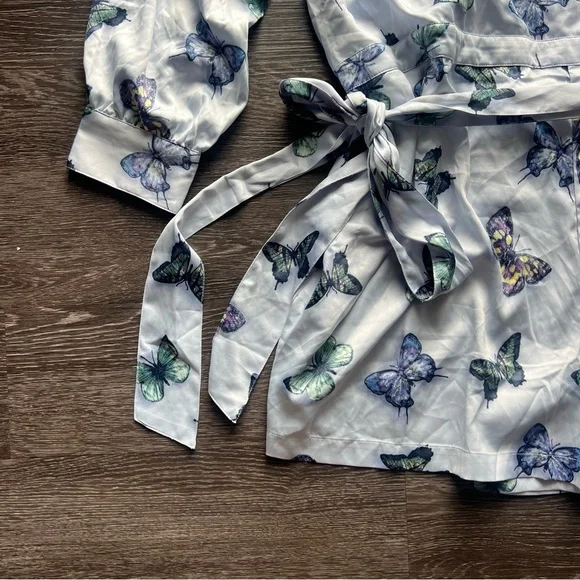 NWT Nina Parker Trendy Plus Size Blue Butterfly Satin Romper - Picture 3 of 9